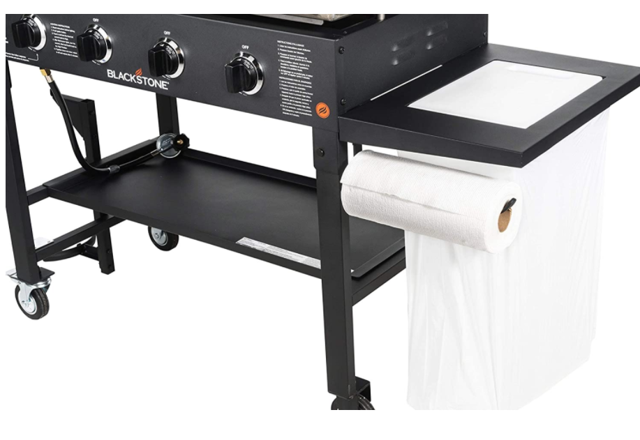 Blackstone 36-inch Cooking Station 4 Burner Propane fuel Restaurant Grade Professional 36-inch outdoor flat top gas grill pan with built-in cutting board, trash rack and side rack (1825), black