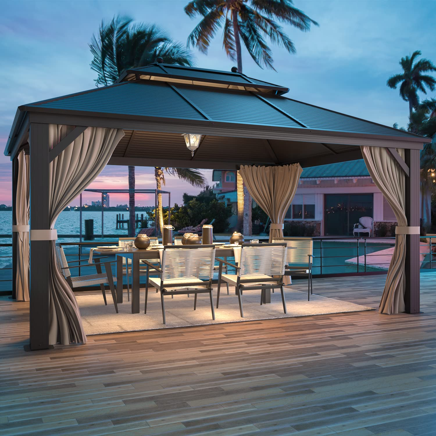 【Gazebo】Hardtop Gazebo Galvanized Steel Outdoor Gazebo Canopy for Garden, Patio, Lawns, Parties