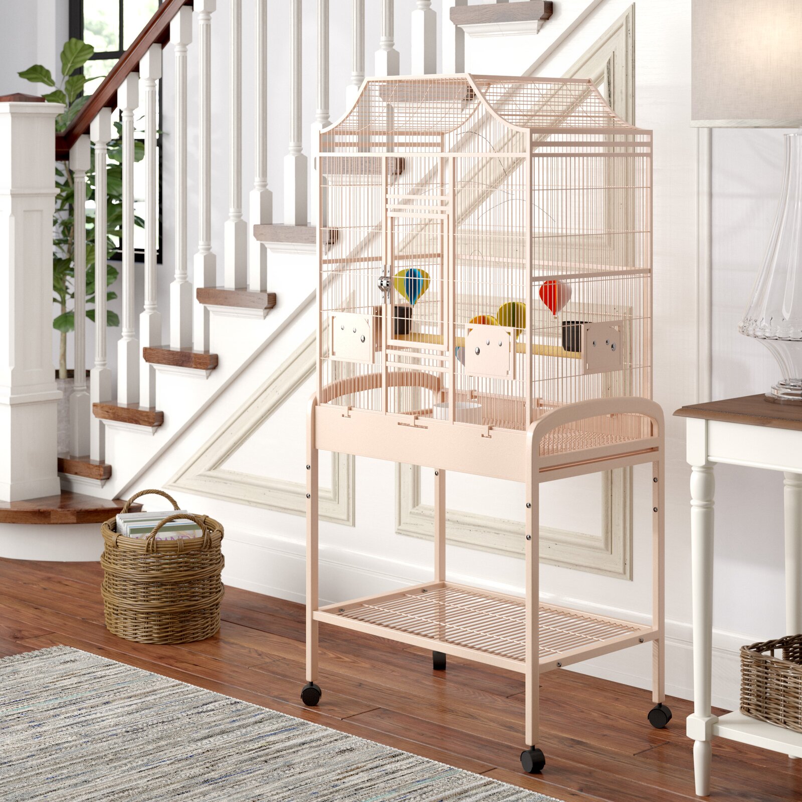 【Pet】Elinor 55'' Iron Victorian Top Floor Bird Cage with Wheels
