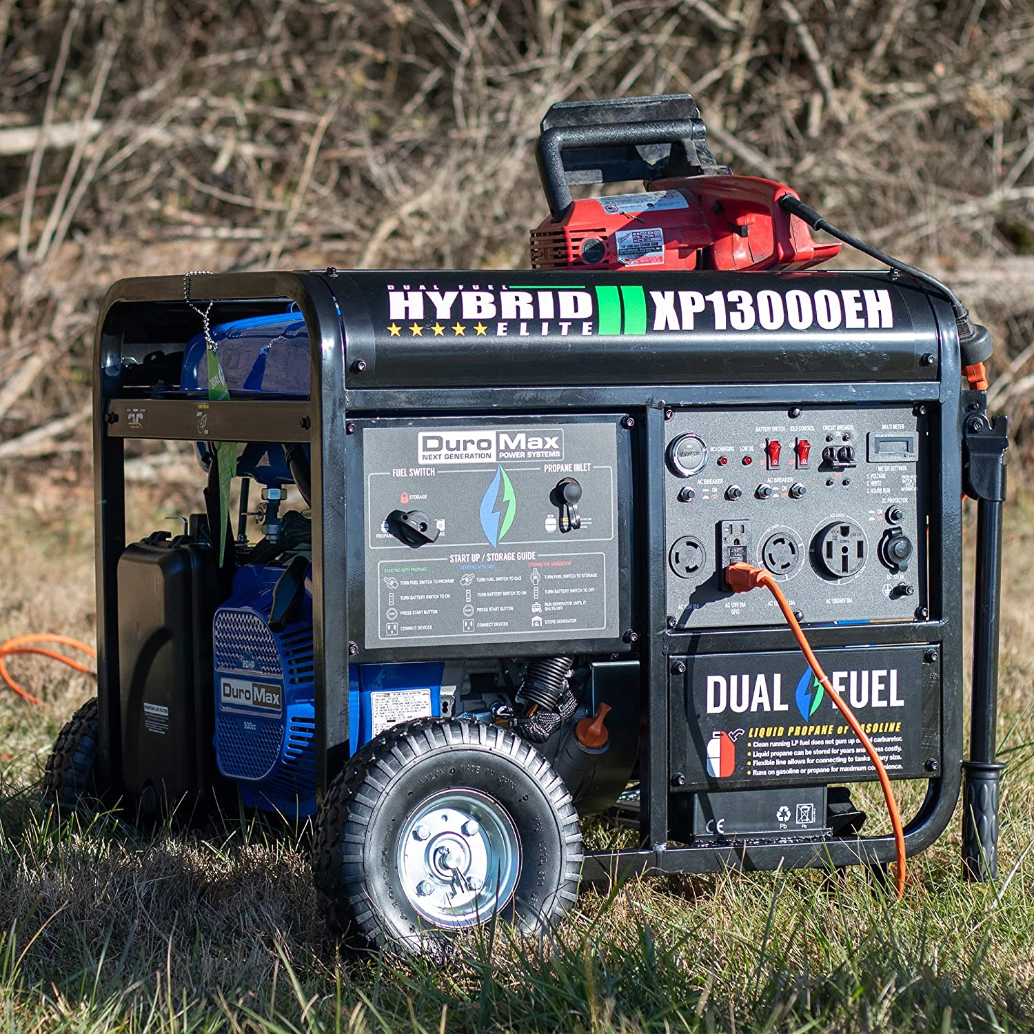 DuroMax XP13000E Gas Powered Portable Generator-13000 Watt Electric Start-Home Back Up & RV Ready, 50 State Approved, Blue/Black